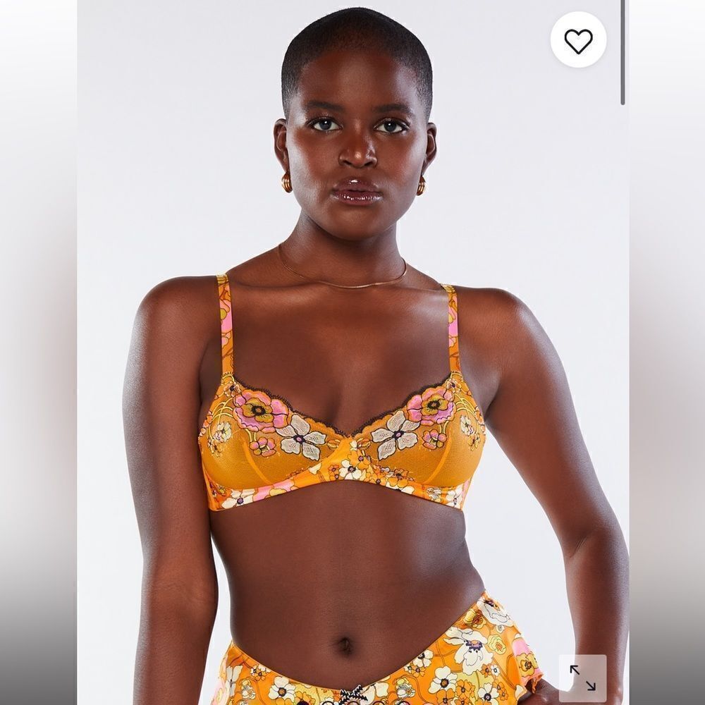 NWOT Savage x fenty size large L Mod Poppy Lace Bralette yellow floral new